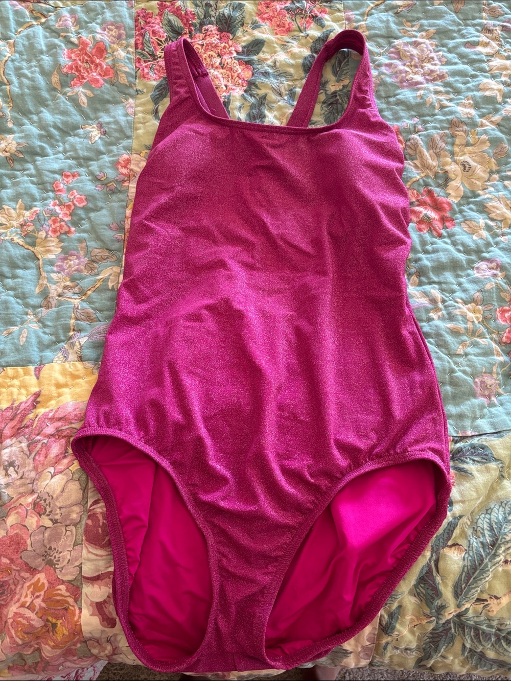 Lands' End Bright Fuchsia Sparkle One-Piece Swimsuit NWOT